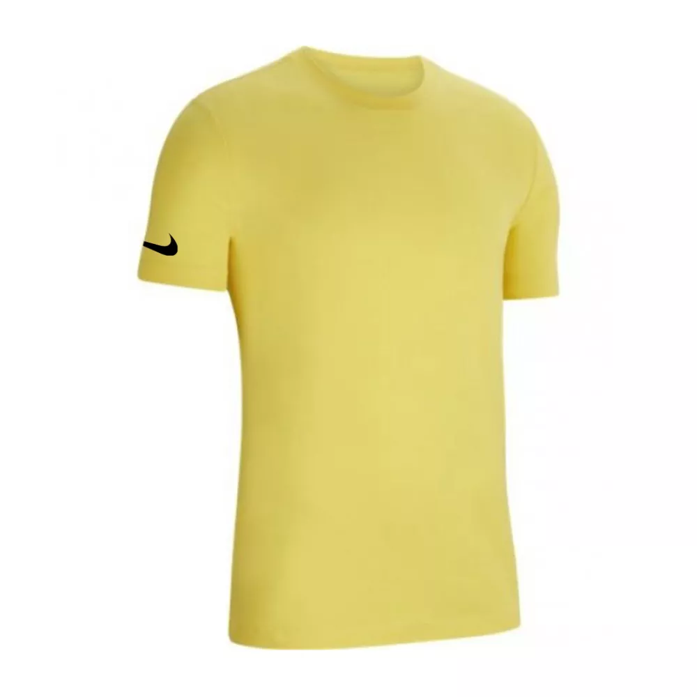 yellow nike swoosh t-shirt on sleeve