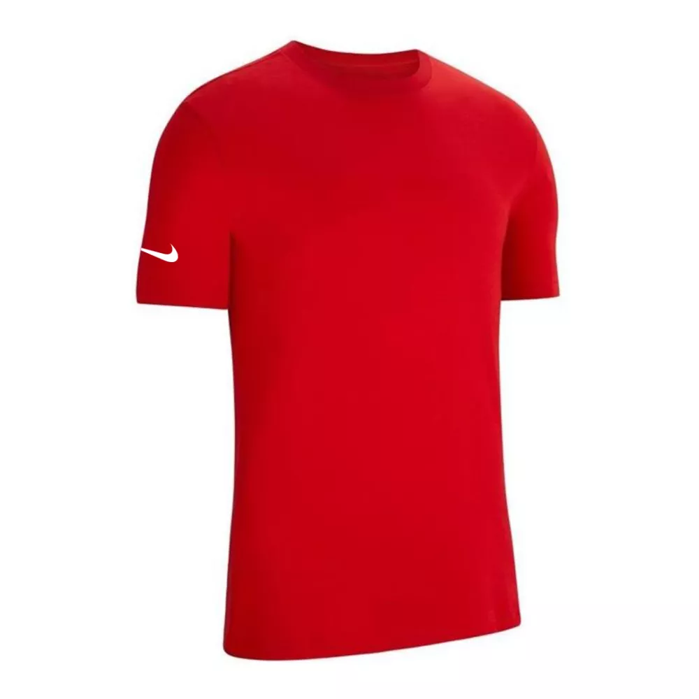 red nike swoosh t-shirt on sleeve