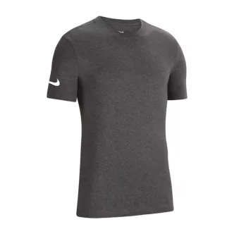 gray nike swoosh t-shirt on sleeve