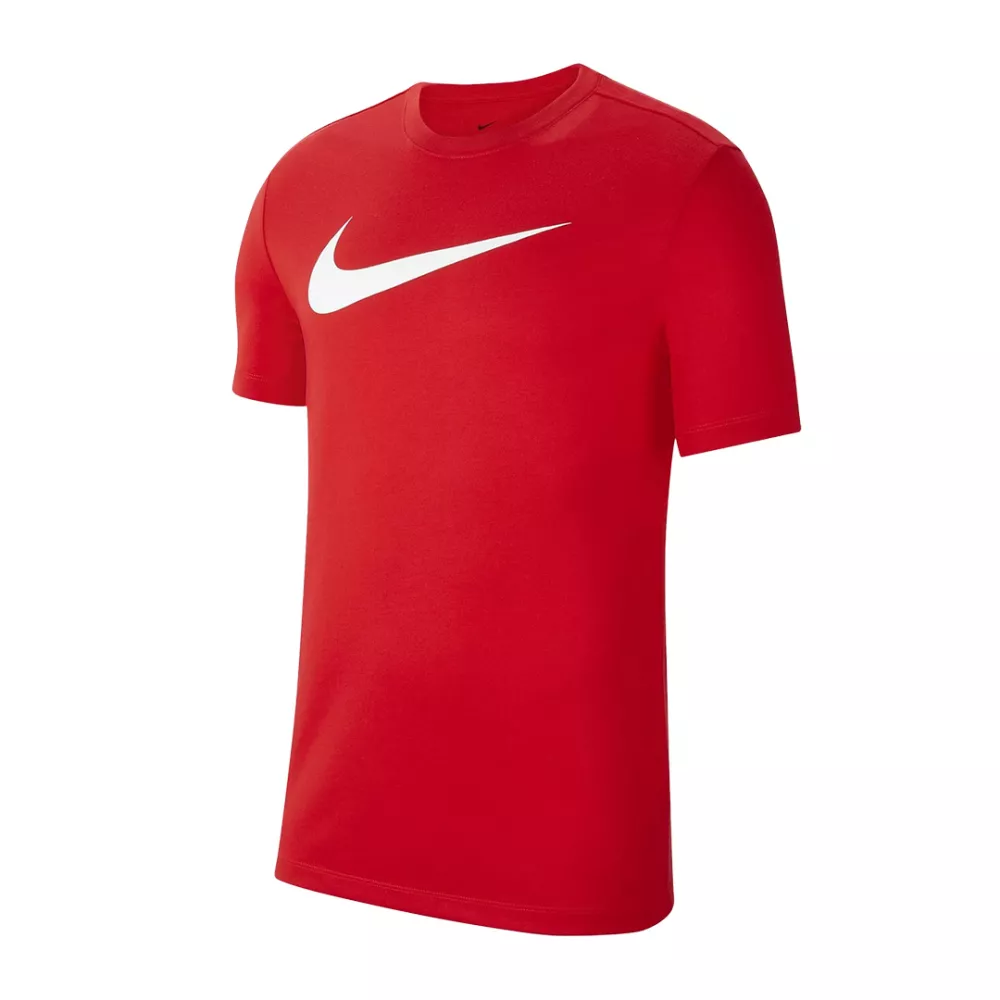 red nike t-shirt with white swoosh