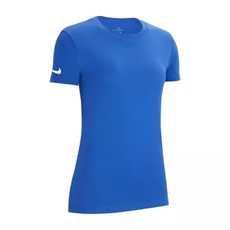 women's royal blue nike swoosh t-shirt on sleeve