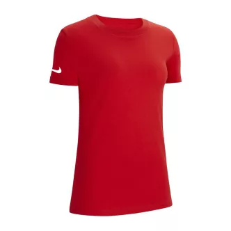 women's red nike swoosh t-shirt on sleeve